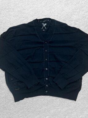 Marc Ecko Cut & Sew Navy Blue Cardigan Sweater 3XL Y2K